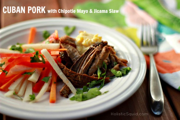 Cuban Pork with Chipotle Mayo and Jicama Slaw - Holistic Squid